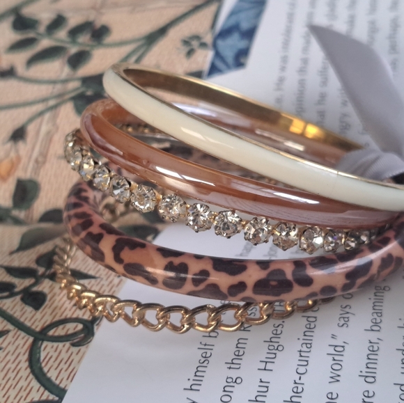 Set of 5 bracelets gold and brown tones - Picture 6 of 6